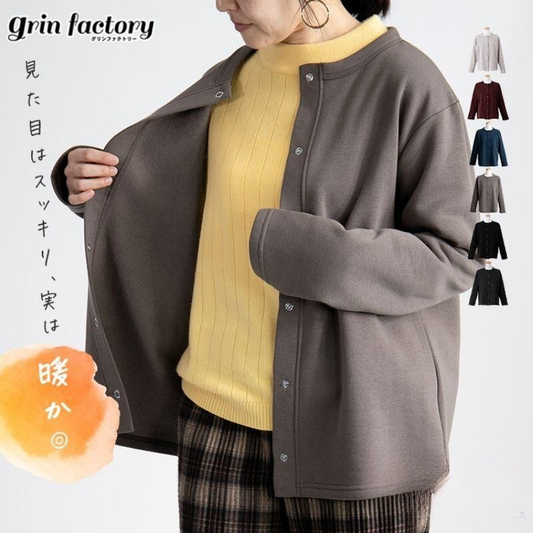 裏起毛 カットソーカーディガン スナップ釦 リング釦 裏シャギー ふんわり あったか 大人 きれいめ レディース シンプル 無地 暖かい おしゃれ M L LL かわいい 重ね着 羽織 アウター 可愛い 春 秋 冬 [R](T)