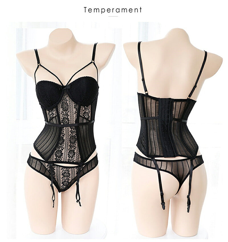 ビスチェ ガータベルト ショーツ ストッキング セット コルセット セクシー ランジェリー 下着 インナー エッチな下着 可愛い レディース エロい エロ下着 女性下着 エロ可愛い きれいめ 過激 見せ下着 ボディスーツ 黒 グレー(Q)