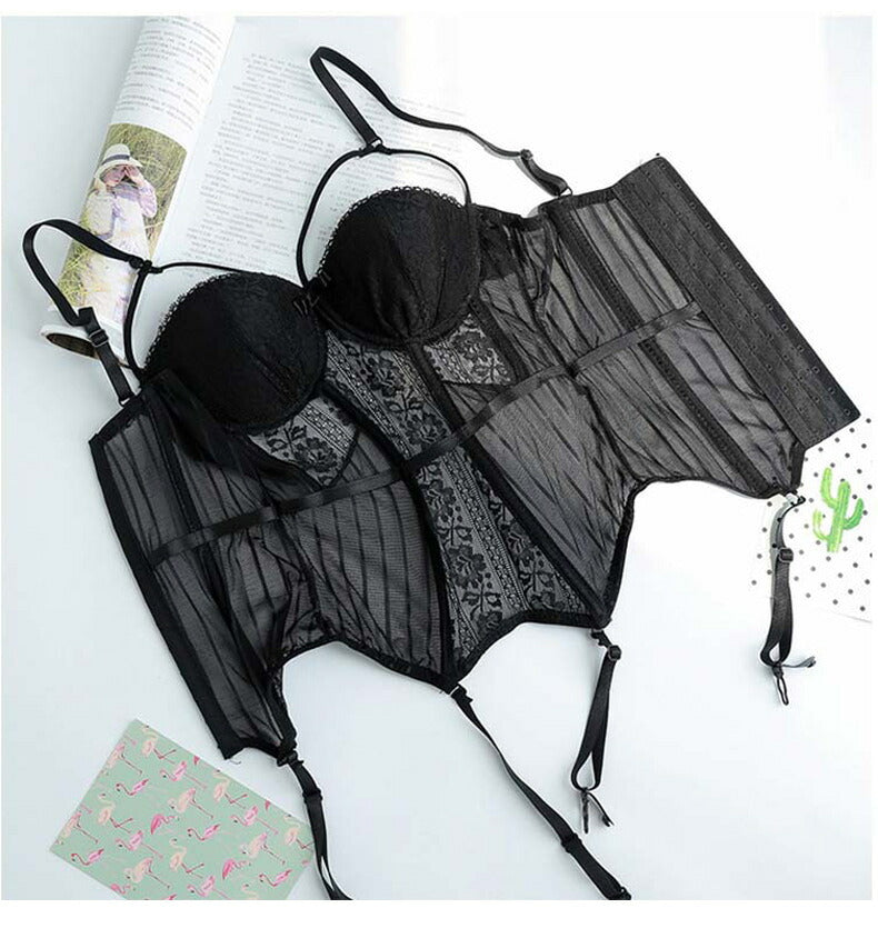 ビスチェ ガータベルト ショーツ ストッキング セット コルセット セクシー ランジェリー 下着 インナー エッチな下着 可愛い レディース エロい エロ下着 女性下着 エロ可愛い きれいめ 過激 見せ下着 ボディスーツ 黒 グレー(Q)