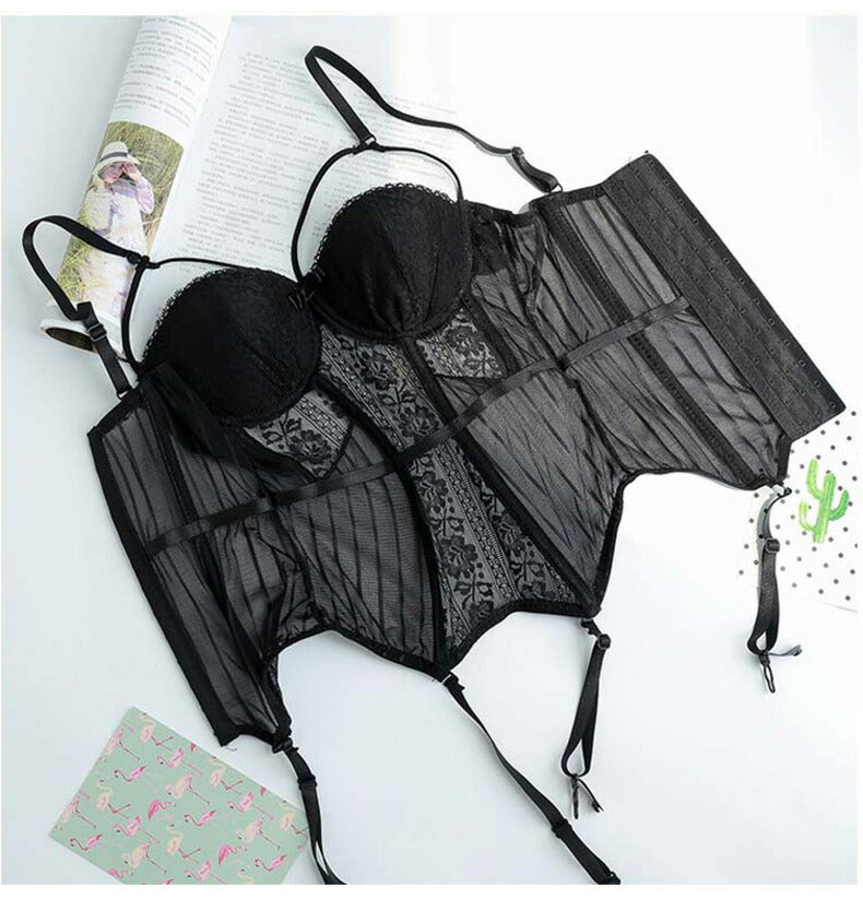 ビスチェ ガータベルト ショーツ ストッキング セット コルセット セクシー ランジェリー 下着 インナー エッチな下着 可愛い レディース エロい エロ下着 女性下着 エロ可愛い きれいめ 過激 見せ下着 ボディスーツ 黒 グレー(Q)
