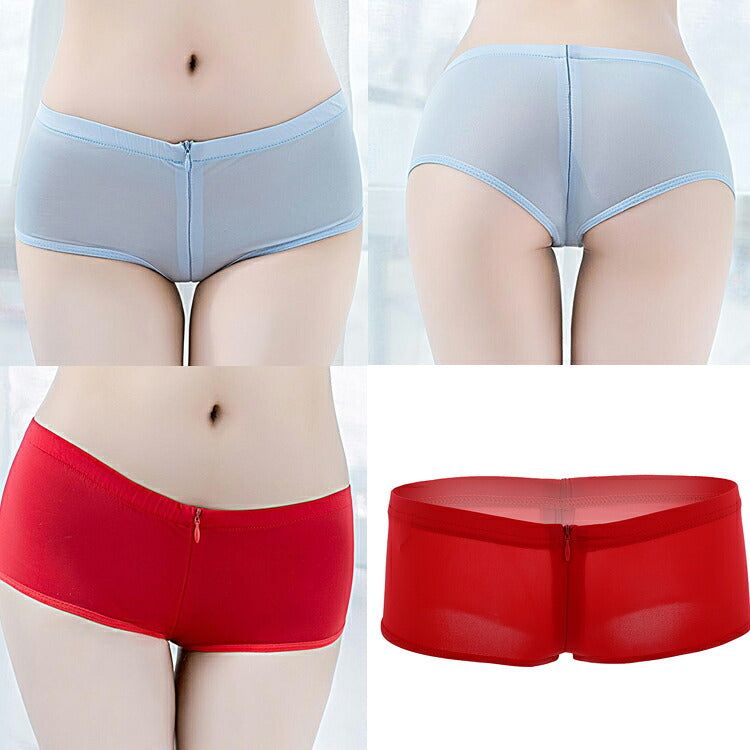 アダルト系 ジッパー全開 ショーツ パンツ 透け透け 透け無し シースルー 穴あき 穴開き パンティー 股開き セクシー ランジェリー エロい 下着 マイクロミニ エッチな下着 コスプレ ショートパンツ  ホットパンツ衣装 (Q)