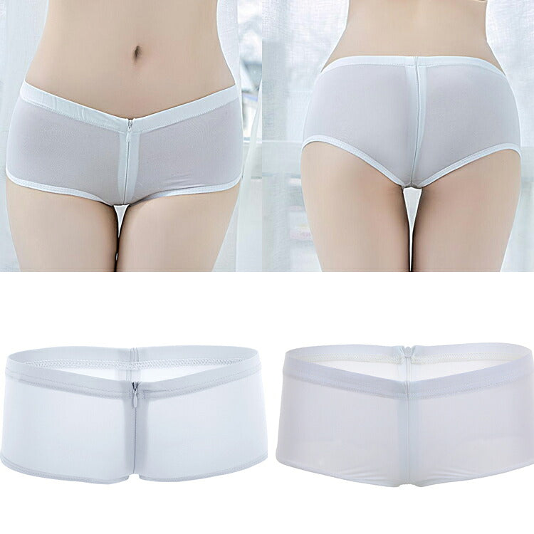 アダルト系 ジッパー全開 ショーツ パンツ 透け透け 透け無し シースルー 穴あき 穴開き パンティー 股開き セクシー ランジェリー エロい 下着 マイクロミニ エッチな下着 コスプレ ショートパンツ  ホットパンツ衣装 (Q)