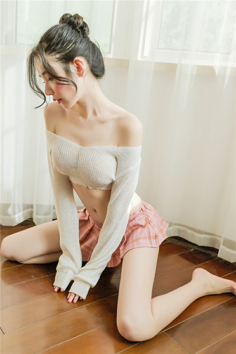 アダルト系 セーター セクシーニット 萌え袖 透け透け 女子高生 コスプレ 衣装 エロい服 エロい洋服 エッチ 洋服 エロい オフショルダー 超ショート丈 セクシー かわいい セクシーコスプレ ブラック ホワイト グレー 黒 白 (Q)[J]
