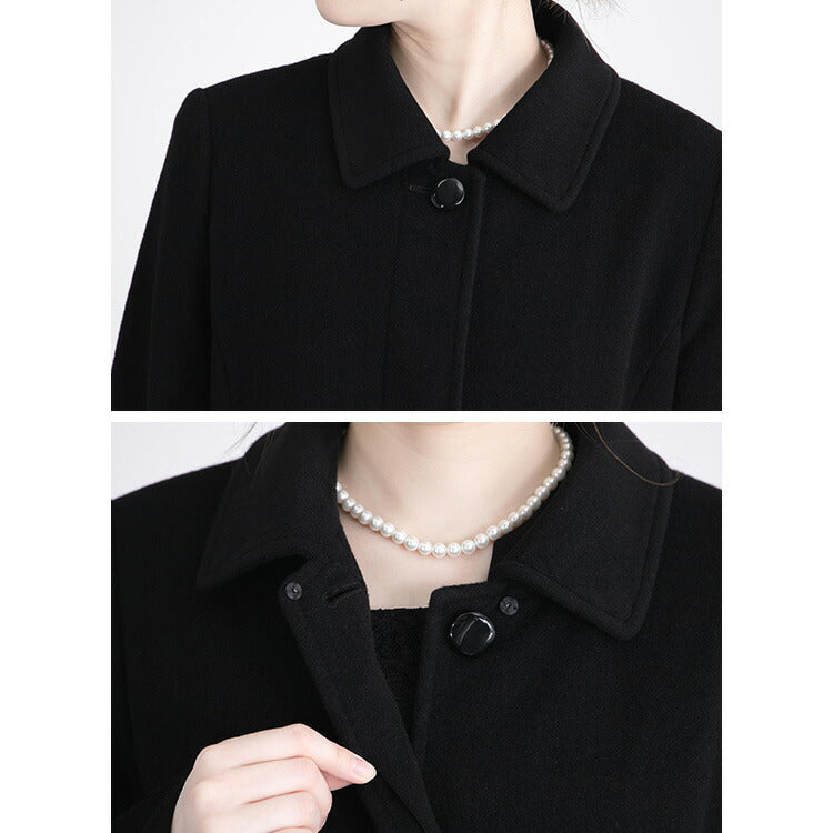 カシミヤウール フォーマルコート 丈が選べる レディース コート 冠婚葬祭 式典 ブラック M L LL 黒 きれいめ 厚手 防寒 エレガント 通勤 入学式 卒業式 ブラックフォーマル 上品 大人 暖かい カシミア ウール セレモニー 秋 冬 [R](T)