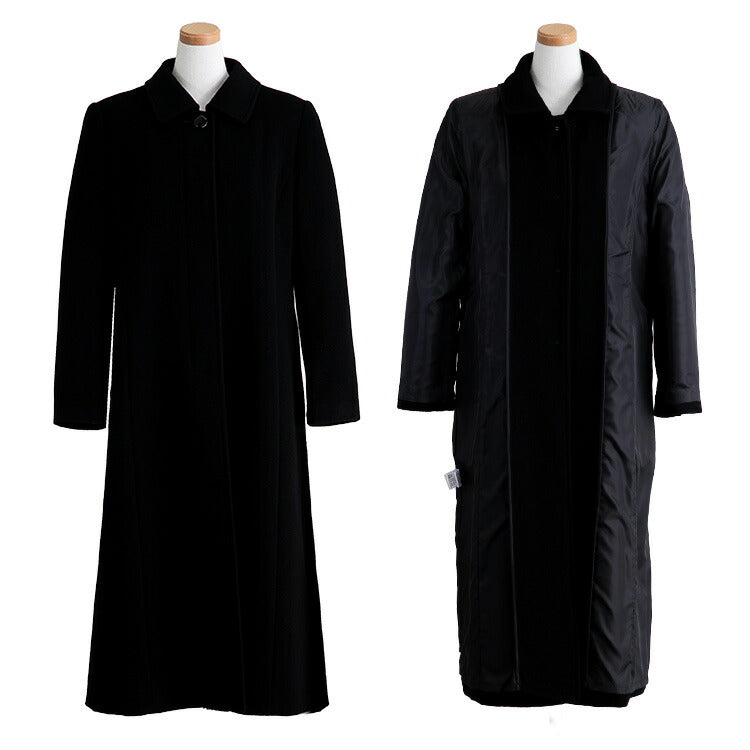 カシミヤウール フォーマルコート 丈が選べる レディース コート 冠婚葬祭 式典 ブラック M L LL 黒 きれいめ 厚手 防寒 エレガント 通勤 入学式 卒業式 ブラックフォーマル 上品 大人 暖かい カシミア ウール セレモニー 秋 冬 [R](T)