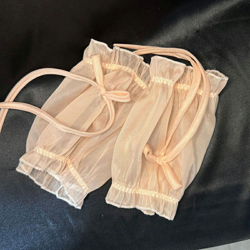 ピンク ブラショーツセット セクシーランジェリー 下着 レディース ブラジャー Tバックショーツ 腕飾り セット リボン 紐結び 紐パン シースルー 透け感 スケスケ 勝負下着 エロかわ かわいい 大人 セクシー コスプレ 衣装 イベント 撮影会 インナー ピンク 春 夏 秋 冬 (T)