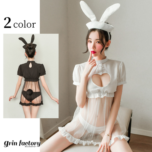 アダルト系 バニーガール コスプレ ワンピース ミニワンピース 胸 穴あき セクシー ベビードール メイド服 透け透け エロい エロ下着 エロいコスプレ エッチなコスプレ ミニドレス バニー ランジェリー キャバドレス 黒 白[J](Q)