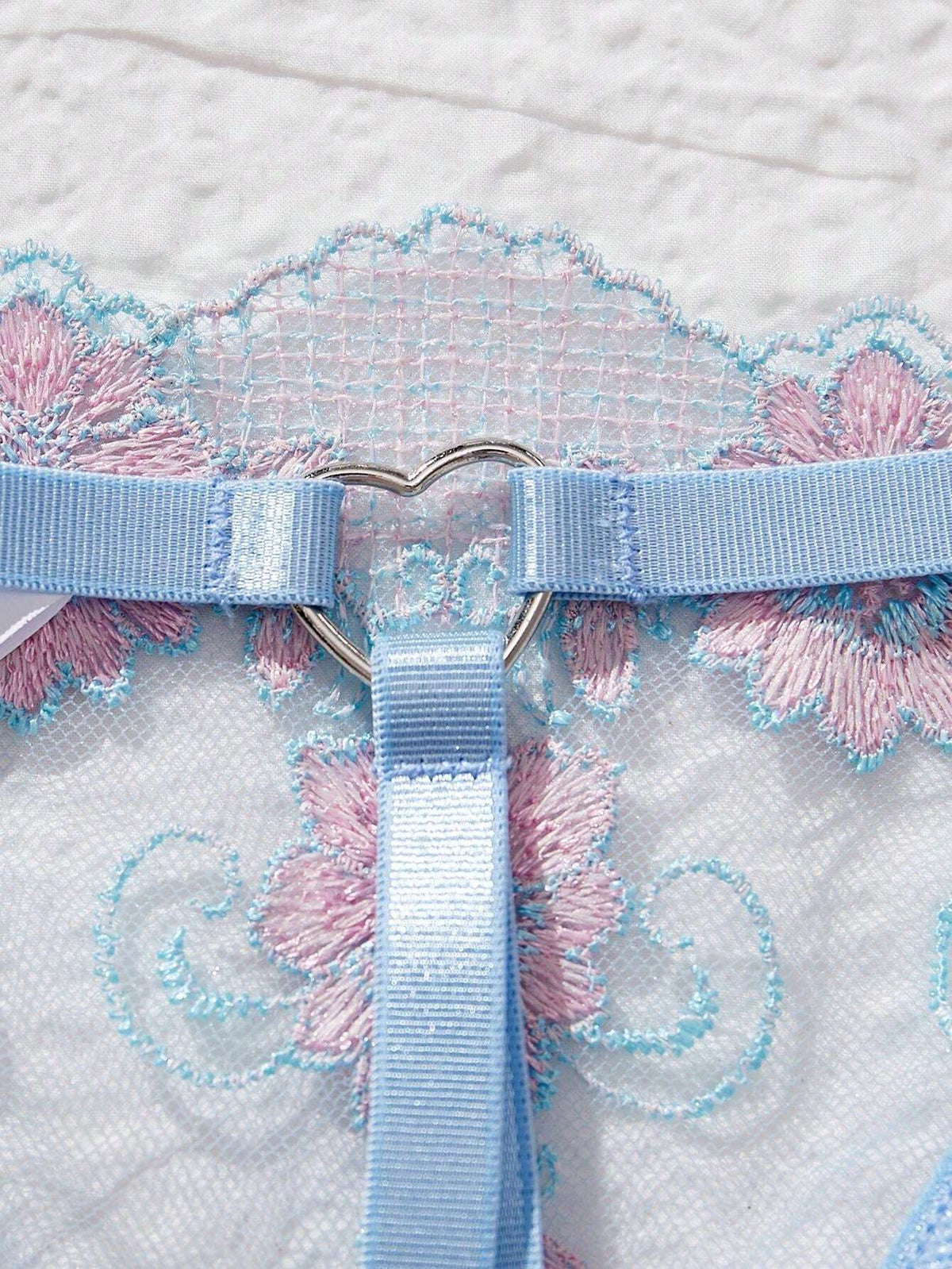 刺繍入り オープンカップ ブラジャー Tバック ショーツ 2点セット フラワー刺繍 カットアウト シアー レース デミブラ アンダーワイヤー ローライズ ストラップ調整可能 セクシーランジェリー 下着 レディース ブルー ピンク JP-L JP-XL JP-XXL JP-3XL 春 夏 秋 冬[R](T)