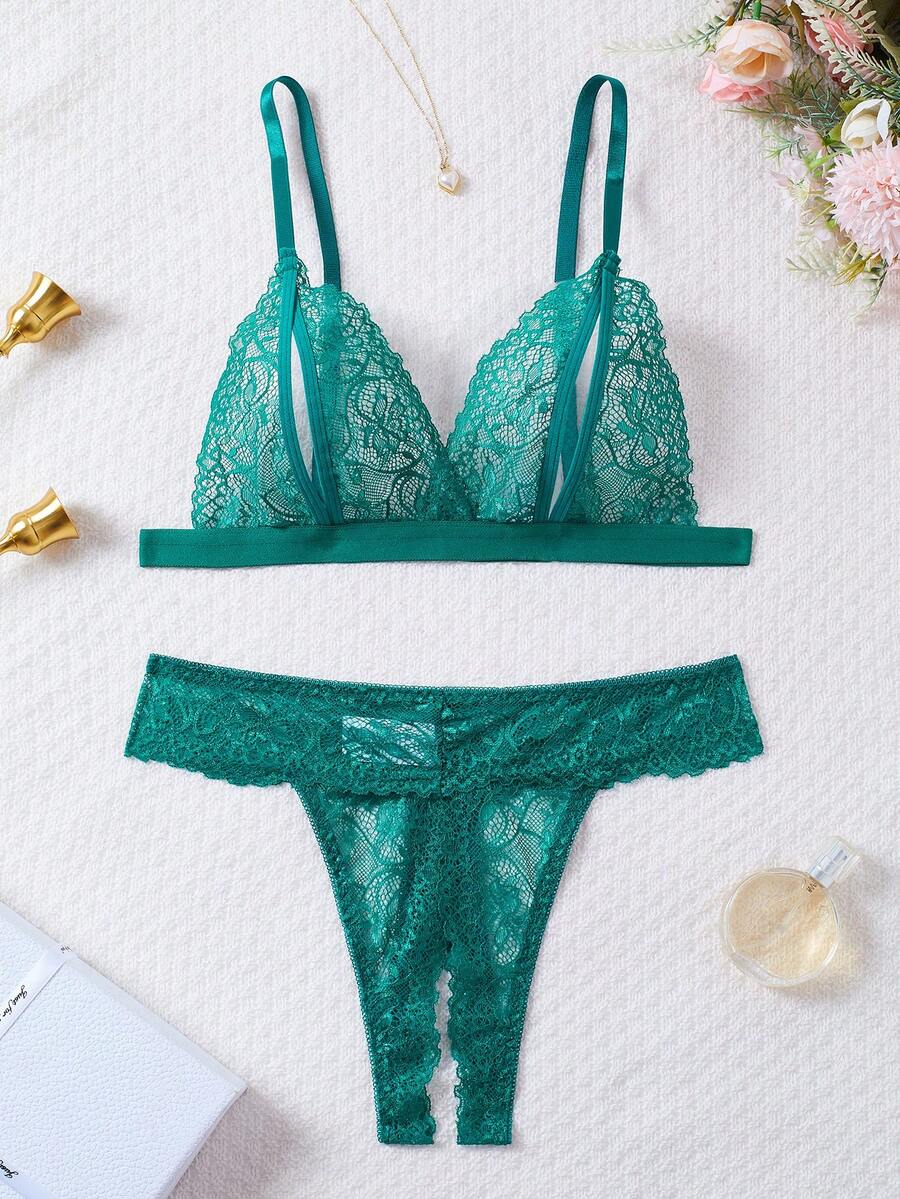 フローラルレース ランジェリー 2点セット セクシーランジェリー 下着 レディース オープンカップ トライアングルブラ オープンクロッチ Tバック ショーツ 穴あき ブラショーツ 勝負下着 エロかわ エロ下着 ブラック ホワイト グリーン レッド S M L XL 春 夏 秋 冬[R](T)