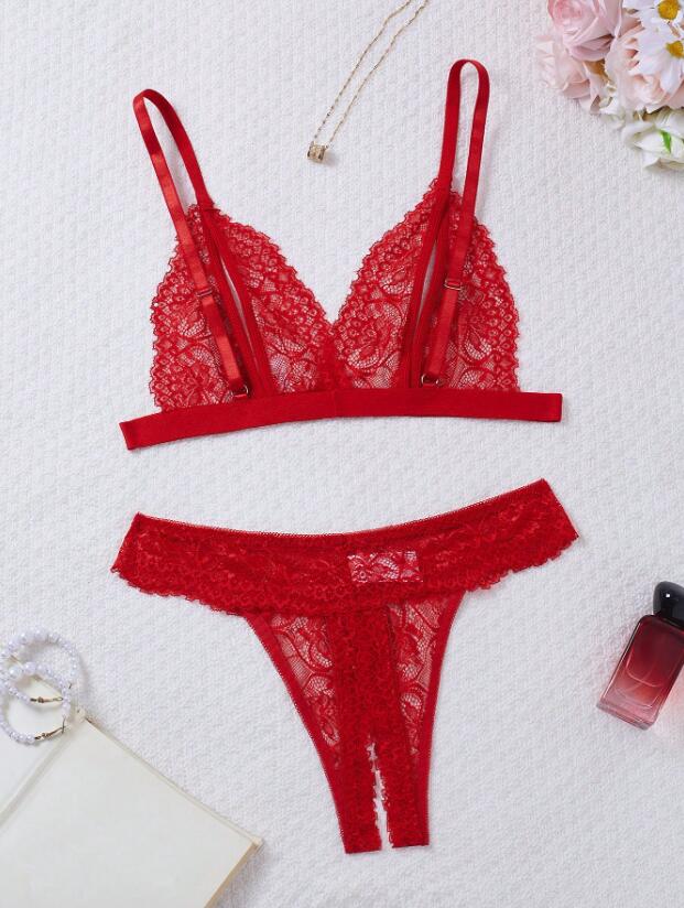 フローラルレース ランジェリー 2点セット セクシーランジェリー 下着 レディース オープンカップ トライアングルブラ オープンクロッチ Tバック ショーツ 穴あき ブラショーツ 勝負下着 エロかわ エロ下着 ブラック ホワイト グリーン レッド S M L XL 春 夏 秋 冬[R](T)