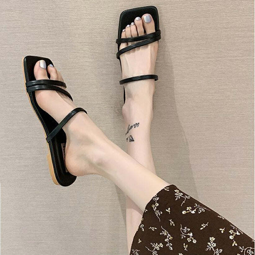ラインミュール サンダル レディース 美脚サンダル ストラップ クロス フラット 24cm 24.5cm 即納 あす楽対応 [J](T)