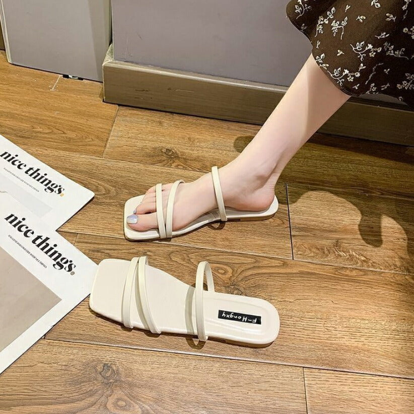 ラインミュール サンダル レディース 美脚サンダル ストラップ クロス フラット 24cm 24.5cm 即納 あす楽対応 [J](T)