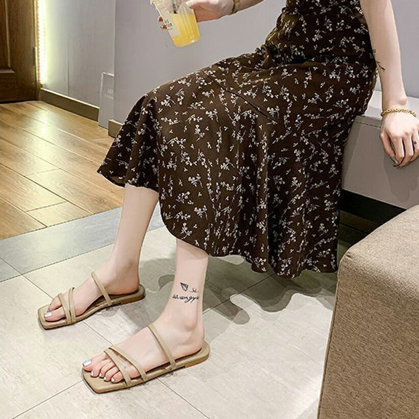 ラインミュール サンダル レディース 美脚サンダル ストラップ クロス フラット 24cm 24.5cm 即納 あす楽対応 [J](T)