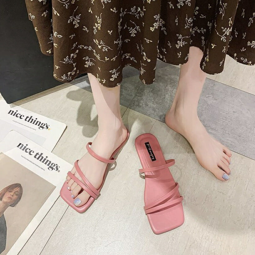 ラインミュール サンダル レディース 美脚サンダル ストラップ クロス フラット 24cm 24.5cm 即納 あす楽対応 [J](T)