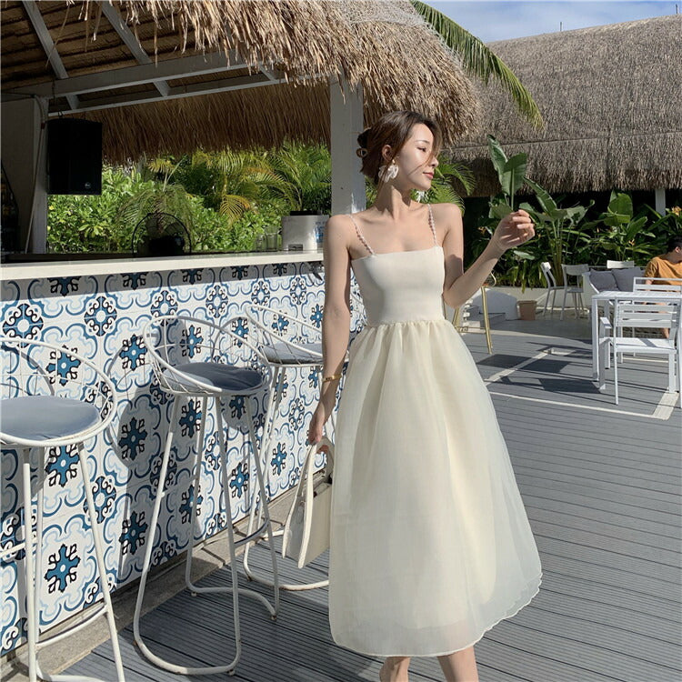 パーティードレス ウェディング シフォン オーガンザ 結婚式 ドレス スリング チューブトップ ワンピース 白 ホワイト オフホワイト パーティー イベント 二次会 デート お出かけ おしゃれ 可愛い かわいい ふんわり リゾート リゾートワンピ サマードレス[J] [K](Q)