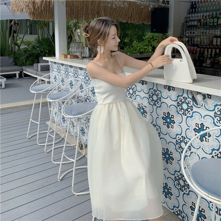 パーティードレス ウェディング シフォン オーガンザ 結婚式 ドレス スリング チューブトップ ワンピース 白 ホワイト オフホワイト パーティー イベント 二次会 デート お出かけ おしゃれ 可愛い かわいい ふんわり リゾート リゾートワンピ サマードレス[J] [K](Q)