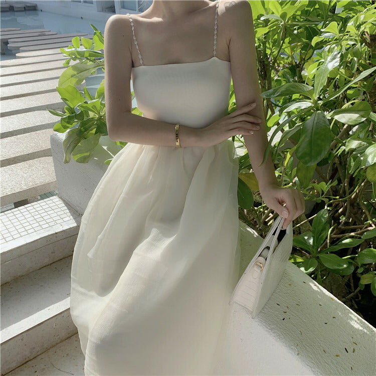 パーティードレス ウェディング シフォン オーガンザ 結婚式 ドレス スリング チューブトップ ワンピース 白 ホワイト オフホワイト パーティー イベント 二次会 デート お出かけ おしゃれ 可愛い かわいい ふんわり リゾート リゾートワンピ サマードレス[J] [K](Q)
