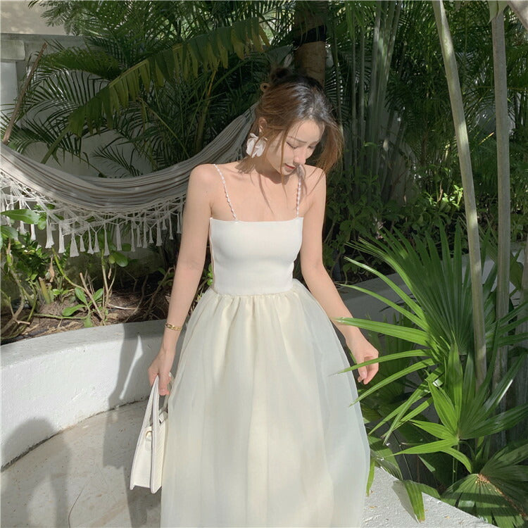 パーティードレス ウェディング シフォン オーガンザ 結婚式 ドレス スリング チューブトップ ワンピース 白 ホワイト オフホワイト パーティー イベント 二次会 デート お出かけ おしゃれ 可愛い かわいい ふんわり リゾート リゾートワンピ サマードレス[J] [K](Q)