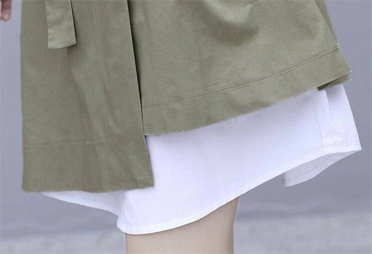 シャツワンピース スカート セット 重ね着 白シャツ 長袖 ワンピース ツーピース 小さいサイズ 大きいサイズ S M L XL アシンメトリー 長袖シャツ ホワイト 白 ベルト付き 可愛い 個性的 白ワンピ 襟 ボタン かっこいい 大人 レディース おしゃれ 韓国ファッション[J][K](Q)