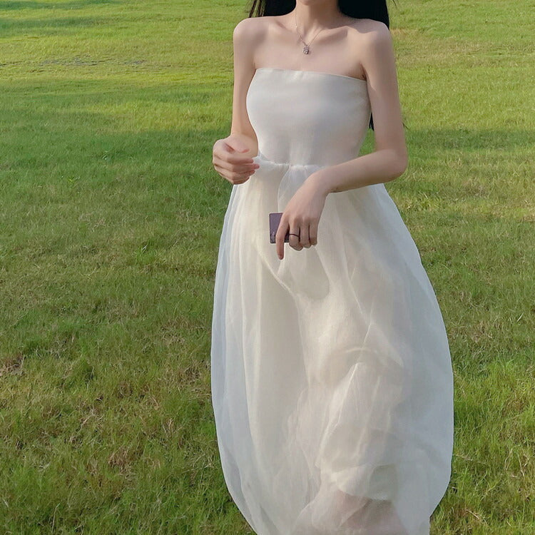 女らしさを追求ロング ふくらんでいるレーヨン チューブトップ ワンピース[J][K](T)