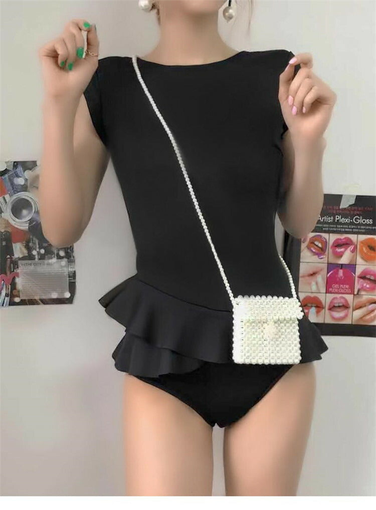 フリル ワンピース 水着 体型カバー 可愛い フレア ひらひら 露出が少ない フリフリ レディース トレンド 背中開き M L XL 2XL 大きいサイズ プラスサイズ  おしゃれ  黒 ブラック ワインレッド ワンピース水着 女性水着 ビーチ プール 海外セレブ かわいい 人気[J] [K](Q)