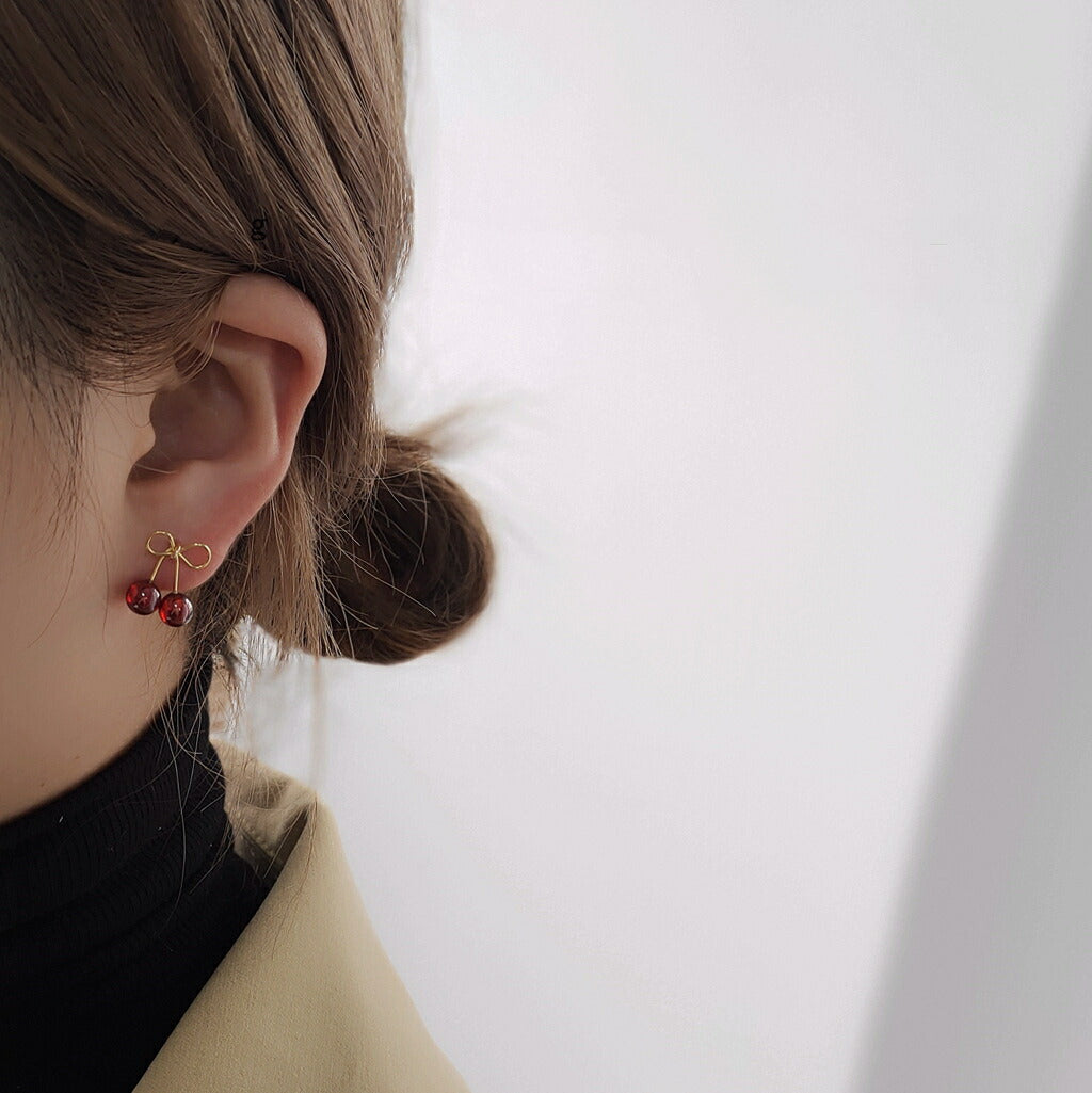 ピアス アクセサリー さくらんぼ ビンテージ シルバーポスト  韓国ファッション[J][K](T)