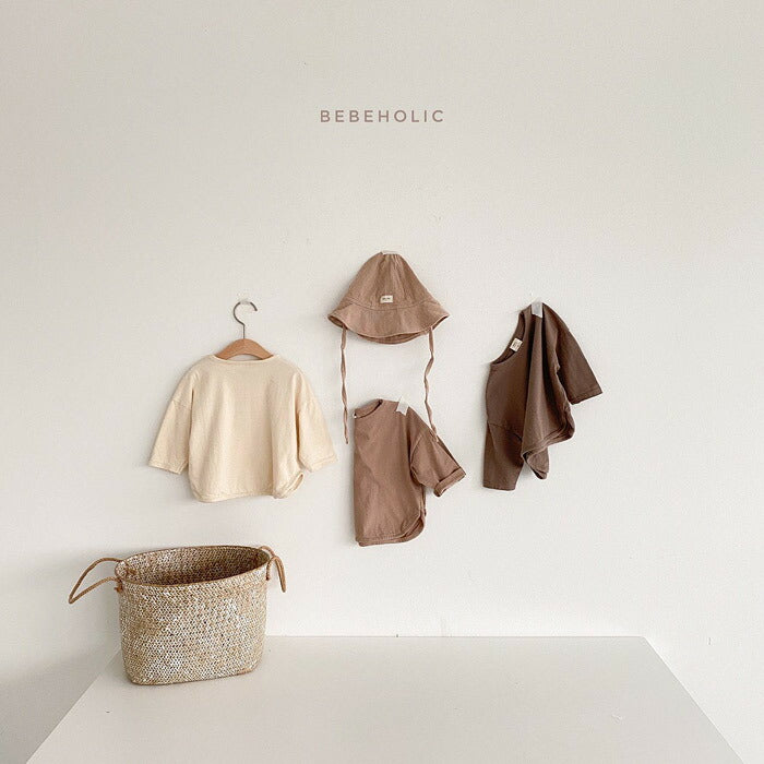 Tシャツ 子供 ナチュラル アースカラー ブラウン ベージュ 生成 キッズ 73 80 90 100 サイズ 七分袖 シンプル 無地 子供用 キッズ服  韓国ファッション  tシャツ 子供服  男の子 女の子 男女兼用 ユニセックス[J](T)